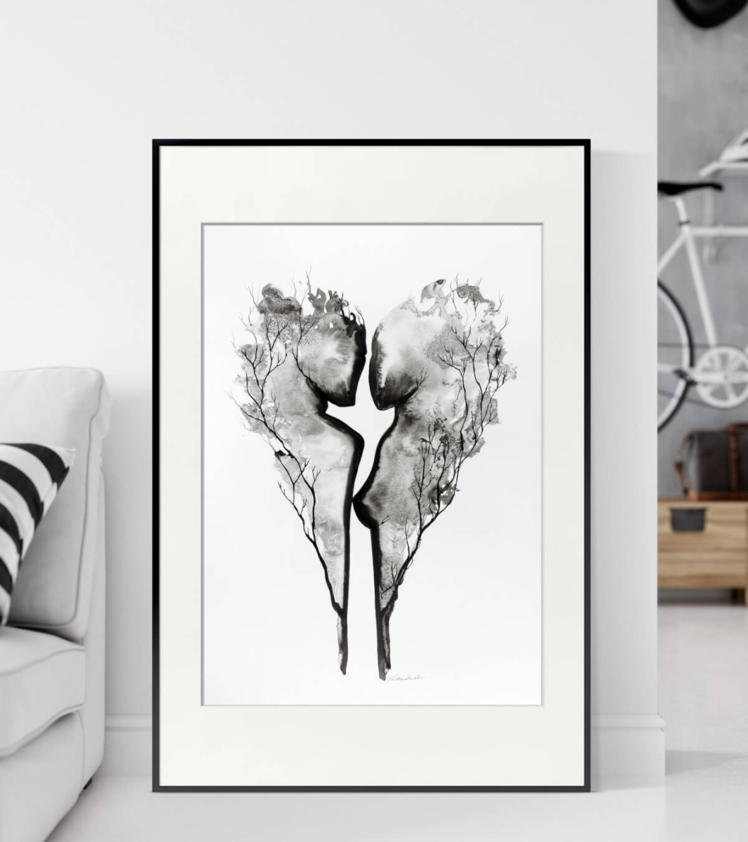 Plakat kobieta, sylwetka kobiety, plakaty roślinne, botaniczne, grafika czarno-biała