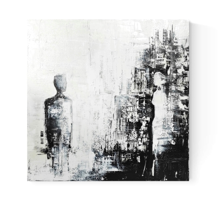 Duża abstrakcja czarno-biała obraz z strukturą  