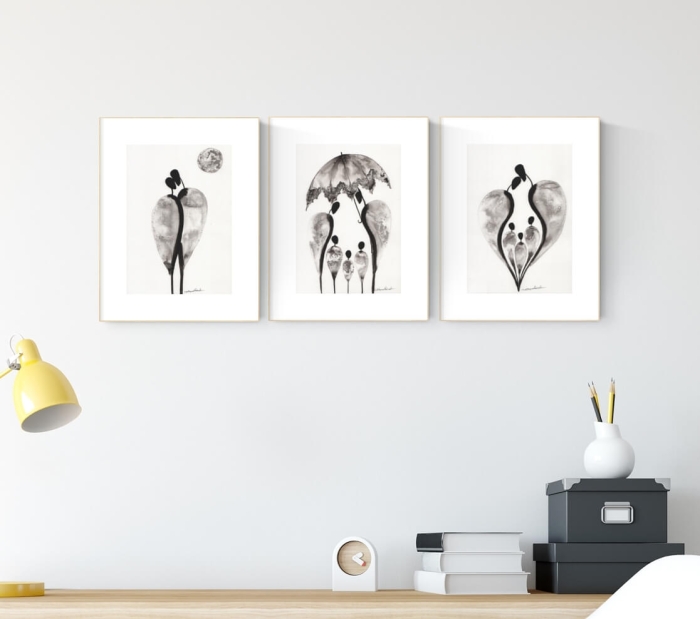 zestaw 3 grafik A4, styl skandynawski, abstrakcja