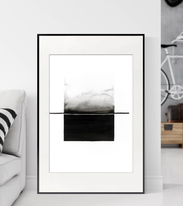 Malarstwo współczesne, nowoczesny obraz abstrakcja czarno-biała 50x70