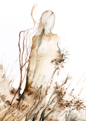 nowoczesny obraz, abstrakcja, kobieta, akwarela 50x70 cm