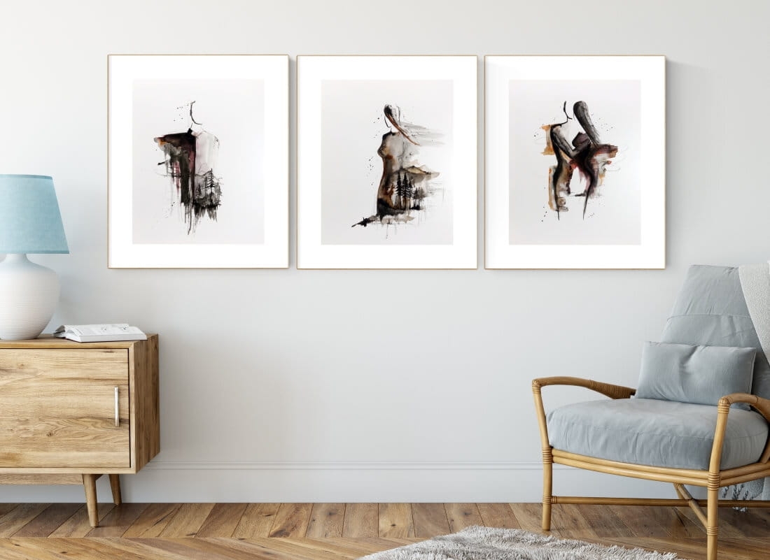 zestaw 3 grafik 40x50, styl skandynawski, abstrakcja kobieta