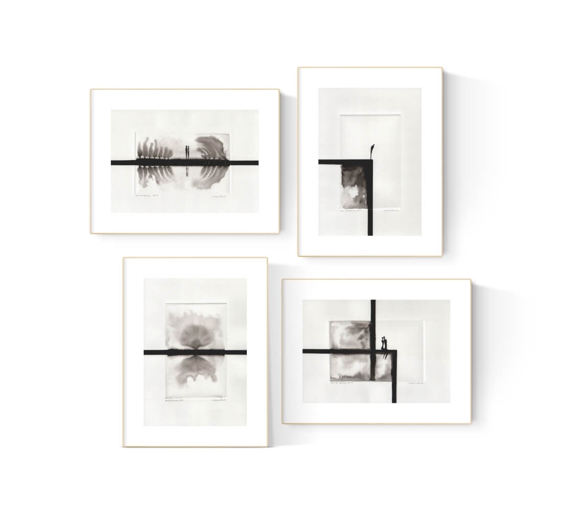 zestaw 4 grafik A4, styl skandynawski, abstrakcja