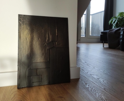 Czarne obrazy abstrakcja do salonu ze strukturą, malarstwo współczesne