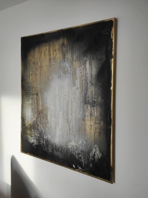 Nowoczesny obraz w stylu loft abstrakcja czarny ze złotem 80x100