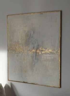 Nowoczesny obraz do salonu elegancka abstrakcja ze złotem 80x100