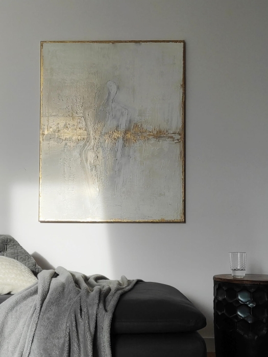 Nowoczesny obraz do salonu elegancka abstrakcja ze złotem 80x100