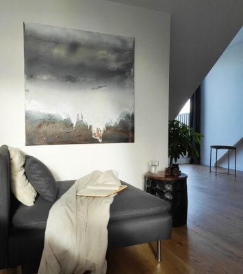 Nowoczesna abstrakcja 100x100 kolory ziemi