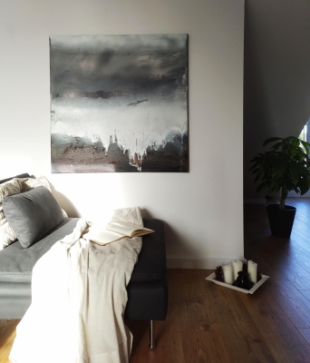 Nowoczesna abstrakcja 100x100 kolory ziemi