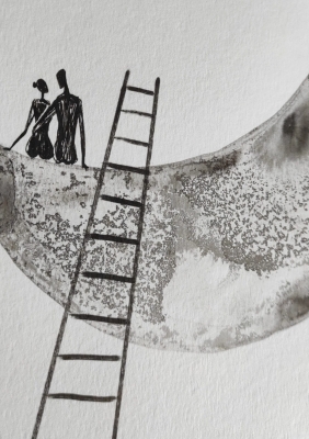 grafika 21/30 ręcznie malowana, abstrakcja