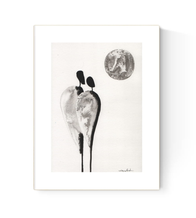 grafika 21x30 ręcznie malowana abstrakcja czarno-biała 