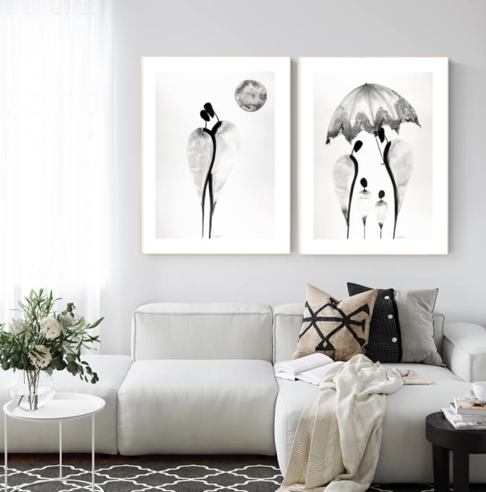 dyptyk obraz 2-częściowy, 50x70 malowany, abstrakcja czarno-biała