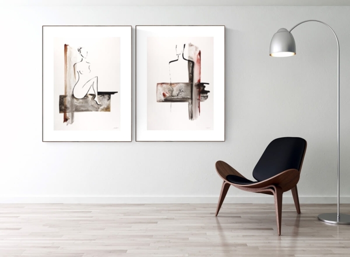 dyptyk obraz 2-częściowy, 50x70 malowany, abstrakcja, 