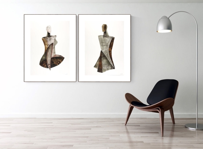 dyptyk obraz 2-częściowy, 50x70 malowany, abstrakcja, 