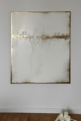 Nowoczesny obraz do salonu elegancka abstrakcja ze złotem 100x120