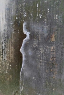 Duża abstrakcja z wyraźną strukturą, obraz miasto w stylu industrial 100 x 200 cm