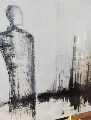 Duża abstrakcja z wyraźną strukturą, obraz miasto w stylu industrial 100 x 200 cm
