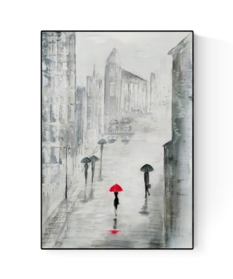 Duża abstrakcja z wyraźną strukturą, obraz miasto 70 x 100 cm