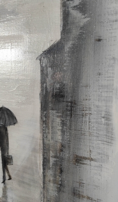 Duża abstrakcja z wyraźną strukturą, obraz miasto 70 x 100 cm