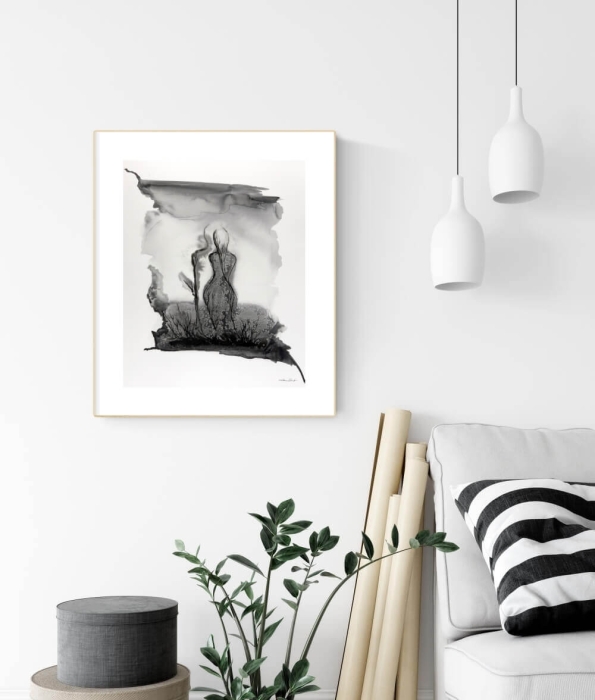 nowoczesny obraz do salonu, abstrakcja szary 40x50 kobieta, para