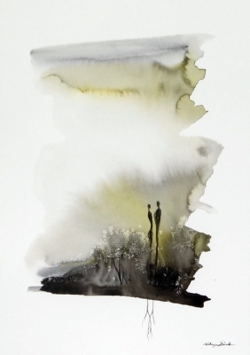 grafika 21/30 ręcznie malowana, abstrakcja