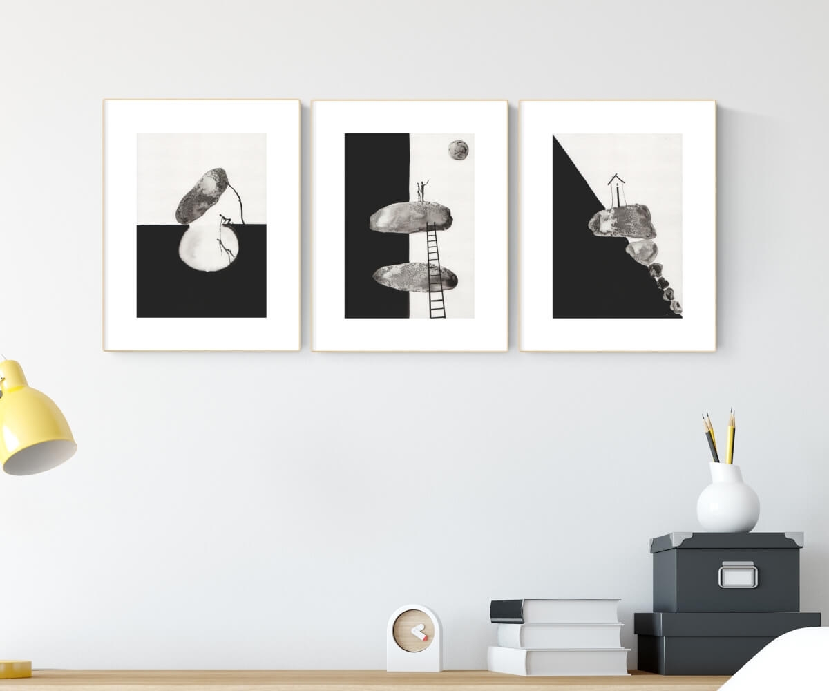 zestaw 3 grafik A4, styl skandynawski, abstrakcja