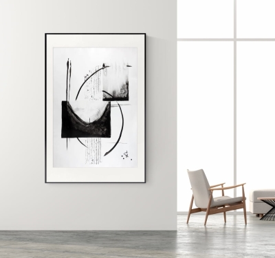Malarstwo współczesne, nowoczesny obraz abstrakcja czarno-biała 70x100