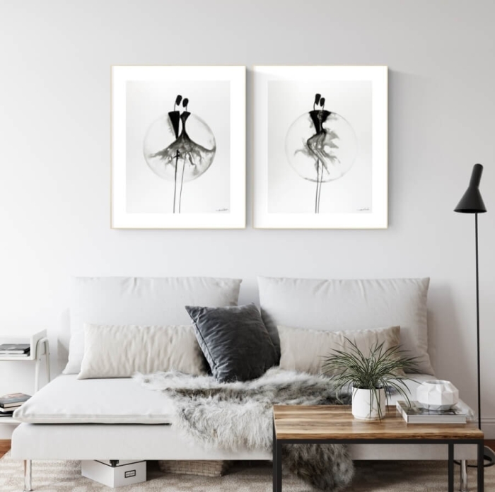 zestaw 2 grafik 40/50, styl skandynawski, abstrakcja elegancki minimalizm