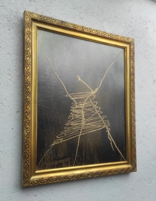 Obraz w złotej ramie, malarstwo współczesna abstrakcja