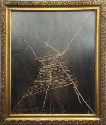 Obraz w złotej ramie, malarstwo współczesna abstrakcja