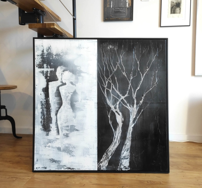 Abstrakcja, obraz w stylu industrial, loft,  100x100 cm obraz na płótnie w ramie