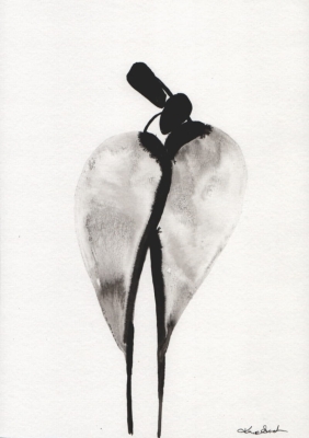obraz 21x30 cm malowany na papierze tuszem