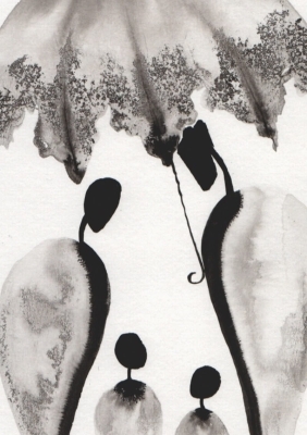 obraz 21x30 cm malowany na papierze tuszem