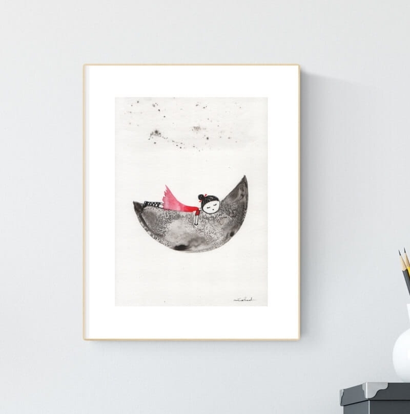 obraz 21x30 cm malowany na papierze tuszem