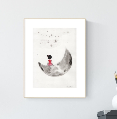 obraz 21x30 cm malowany na papierze tuszem