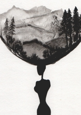 obraz 21x30 cm malowany na papierze tuszem