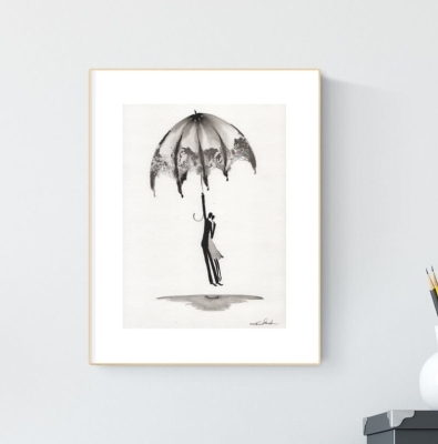 obraz 21x30 cm malowany na papierze tuszem