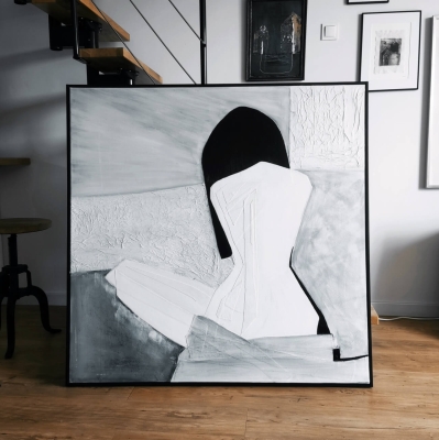 Elagancki obraz do salonu oryginalna abstrakcja na płótnie 120x120 malowany