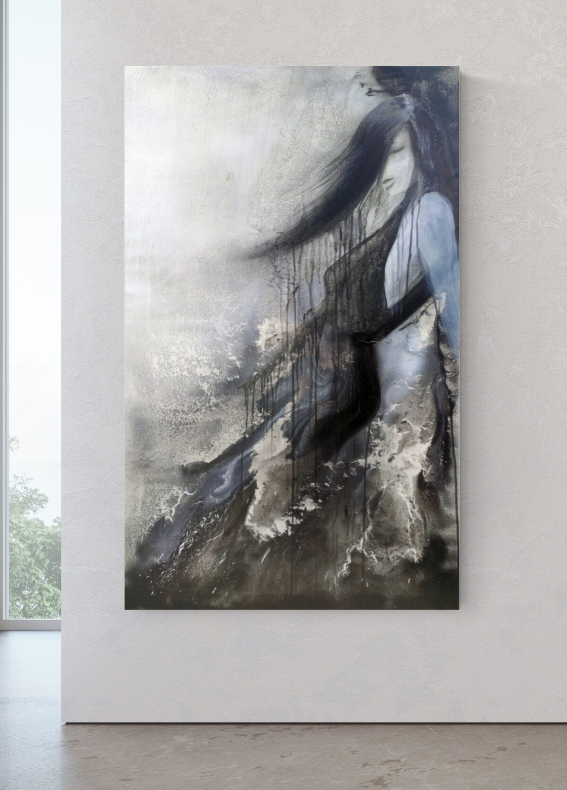 She - Dynamiczny kobiecy akt - duży obraz czarno-biały 80x140cm