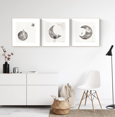 zestaw 3 grafik artystycznych 30x30 czarno-białe, elegancki minimalizm postacie