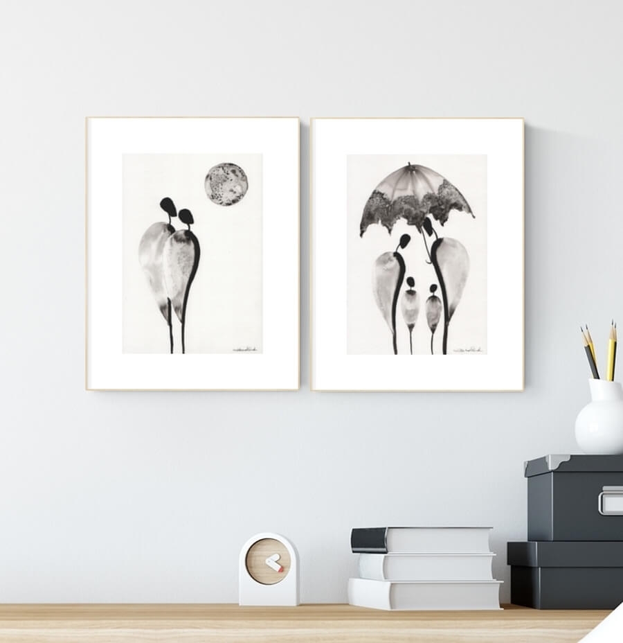 zestaw 2 grafik artystycznych 21x30 czarno-białe, elegancki minimalizm postacie