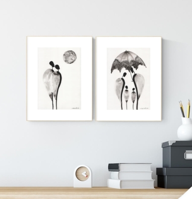 zestaw 2 grafik artystycznych 21x30 czarno-białe, elegancki minimalizm postacie
