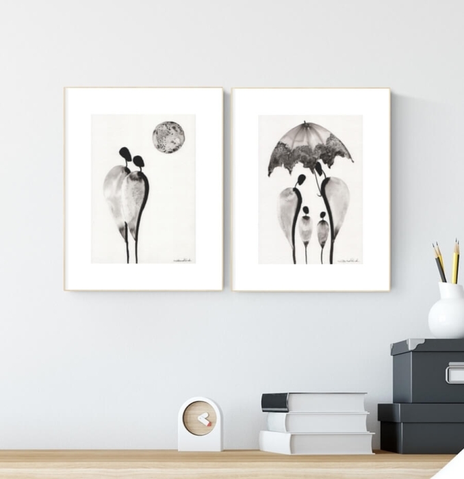 zestaw 2 grafik artystycznych 21x30 czarno-białe, elegancki minimalizm postacie 