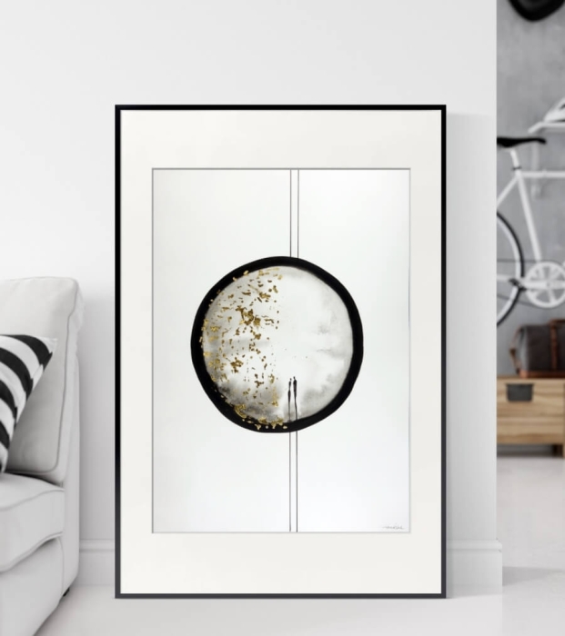 nowoczesne obrazy czarno-białe 50/70 abstrakcja ze złotem