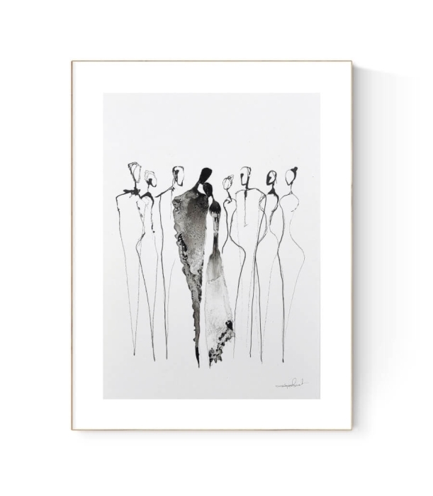 Grafika artystyczna 21x30 czarno-biała, elegancki minimalizm postacie 