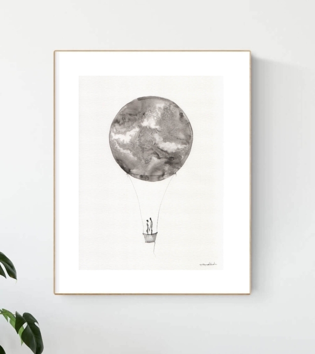 Grafika artystyczna 30x40 czarno-biała, elegancki minimalizm postacie 