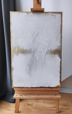 Nowoczesny obraz do salonu elegancka abstrakcja ze złotem 50x75