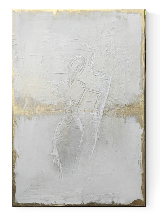 Nowoczesny obraz do salonu elegancka abstrakcja ze złotem 50x75