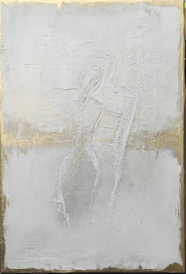 Nowoczesny obraz do salonu elegancka abstrakcja ze złotem 50x75