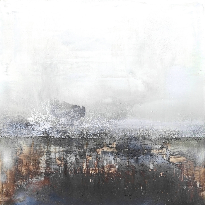 Duża abstrakcja obraz do salonu, nowoczesny w stonowanych kolorach 100x100